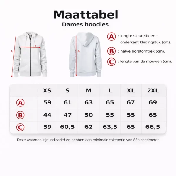 Maattabel hoodie voor dames – gids voor maten