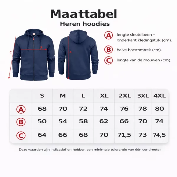 Maattabel hoodie voor heren – gids voor maten