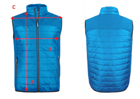 Heren bodywarmer maattabel met lengte borst en schouderbreedte