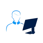 Curalini logo met medewerker en computer