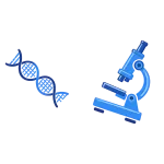 geborduurd motief laboratorium voor zorgkleding met microscoop en molecuul