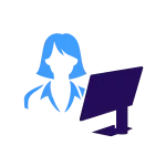 Curalini logo met zorgmedewerker en laptop