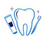 Curalini logo met tand en tandheelkundige instrumenten
