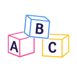 Curalini logo met gekleurde blokken voor kinderontwikkeling