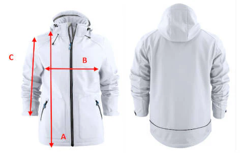 Heren softshell jas maattabel met lengte borst en mouwlengte