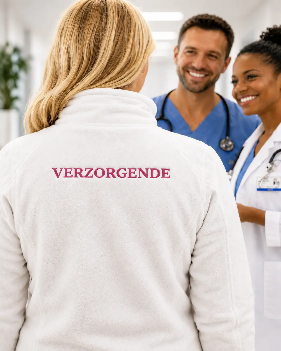 Gepersonaliseerd fleecevest dames met functieborduring VERZORGENDE op de rug